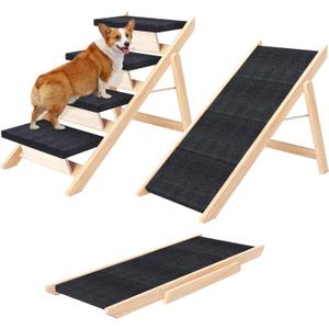 Dog Stairs/Ramp for Bed, Wooden Convertible Pet Steps, Portable Dog Ladder Up to 180 Pound for Elderly/Short-Legged Dogs, 4 Steps for Beds, Couch, Cars