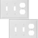 Double Toggle/Single Duplex Light Switch Cover Luca Metal Wall Plate, 2-Pack White 3 Gang, Light Switch Cover Outlet Cover Decorative Wallplate, Durable