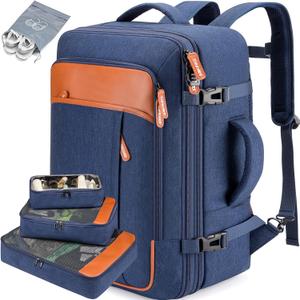 Lumesner Carry on Travel Backpacks, Extra Large 40L Flight Approved Bag for Men & Women,Expandable Suitcase Backpack With 4 Packing Cubes,Water Resistant Luggage Daypack Business Weekender Bag, Blue