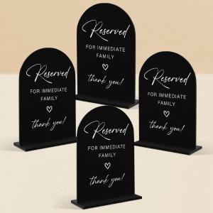 4 Pcs Acrylic Wedding Sign, Bridal Shower Decoration, Reserved Seating Sign for Immediate Family, Modern Font Table Signs, Acrylic Table Top Signs for Wedding Reception and Event Party Tables (Black)