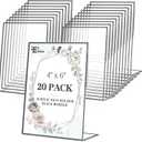 EHWINE 20 Pack Acrylic Sign Holder 4 x 6, Black Picture Frame Stand up Table Top Sign Holders, Slanted Back Paper Holder Clear Display Stand Menu Flyer Holder for Wedding Party
