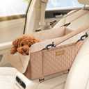 QUMY Dog Car Seats for Small Dogs Up to 11lbs, Portable Center Console Dog Booster Seat, Multi-Purpose Puppy CarSeat with Adjustable Safety Belt, Travel Pet Car Carriers for Small Dogs and Cat, Khaki