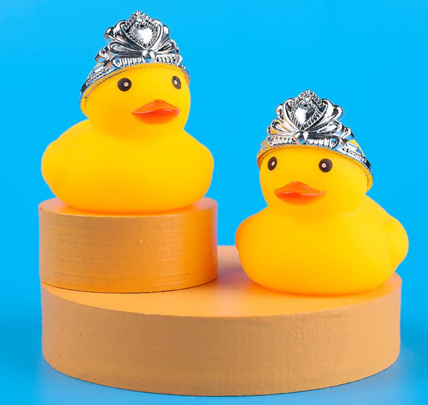 Chivao 12 Pcs Yellow Rubber Ducks with 12 Pcs Crown, Bath Toys Bathtub Duckies Mini Ducks for Float Bathtub Toys Baby Shower Birthday Party Favors