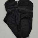 AI'MAGE One Piece Swimsuit Women 2025 Sexy Mesh Tummy Control Bathing Suits Swim Suit Deep V Neck Swimwear (Large, Black)