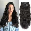 20 Inches Hair Extensions Clip ins, 4Pcs Clip in Hair Extensions, Synthetic Curly Hair Extension Clip in Human Hair (Color: Black with a Hint of Brown Gloss)