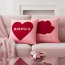 DN DECONATION Valentine Pillow Covers 18x18 Set of 2, Red and Pink Throw Pillow Covers for Couch Bed, Sherpa Heart Rose Romantic Home Decor for Living Room Valentine's Day Decoration