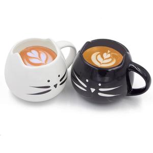 Cute Cat Coffee Mug Set - Lovely Ceramic Cat Tea Mug Cup Gift Set for Women and Girls (12 oz, Black & White)