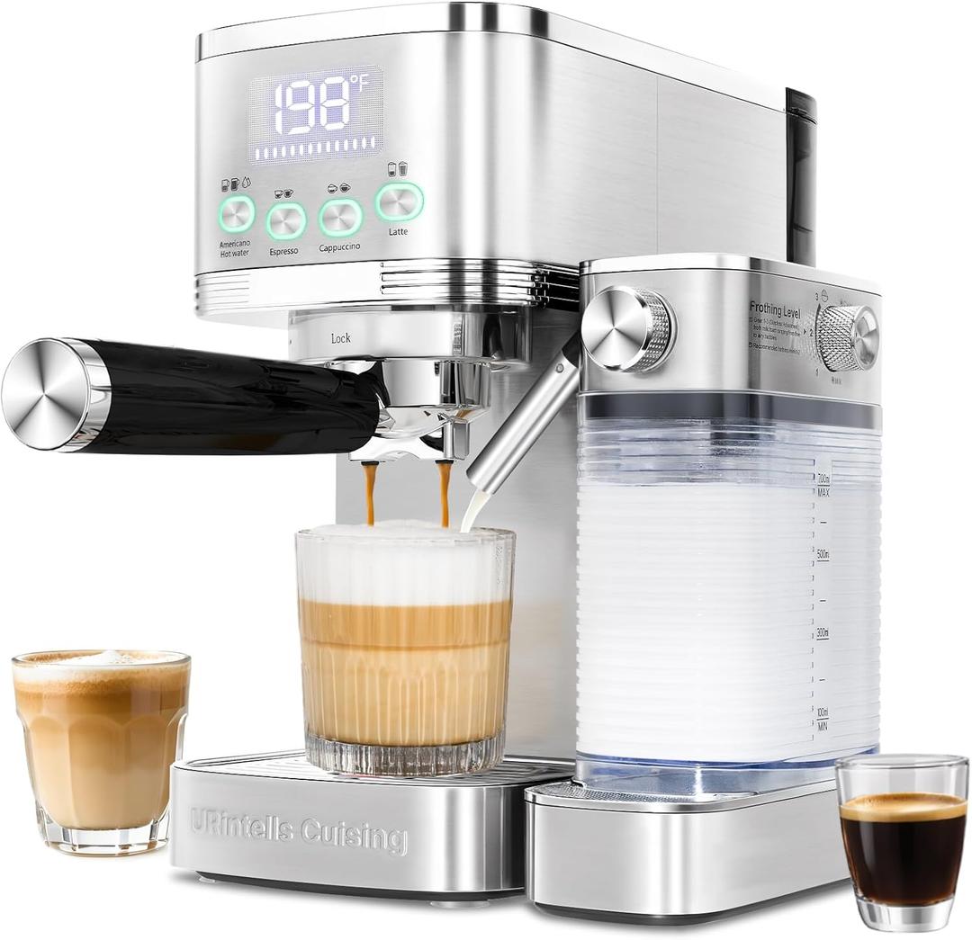 Espresso Machine 20 Bar Espresso Maker with Automatic Milk Frother for Cappuccino Latte,Temperature Control Stainless Steel Coffee Machine with ESE Pod Filter,Gift for Coffee Lovers Women and Men