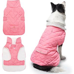 Dog Winter Coat - Windproof Fleece Warm Thick Dog Jacket Clothes for Cold Weather - Pink Pet Vest Coat Outfits for Large Dogs - Indoor & Outdoor Use (XL)
