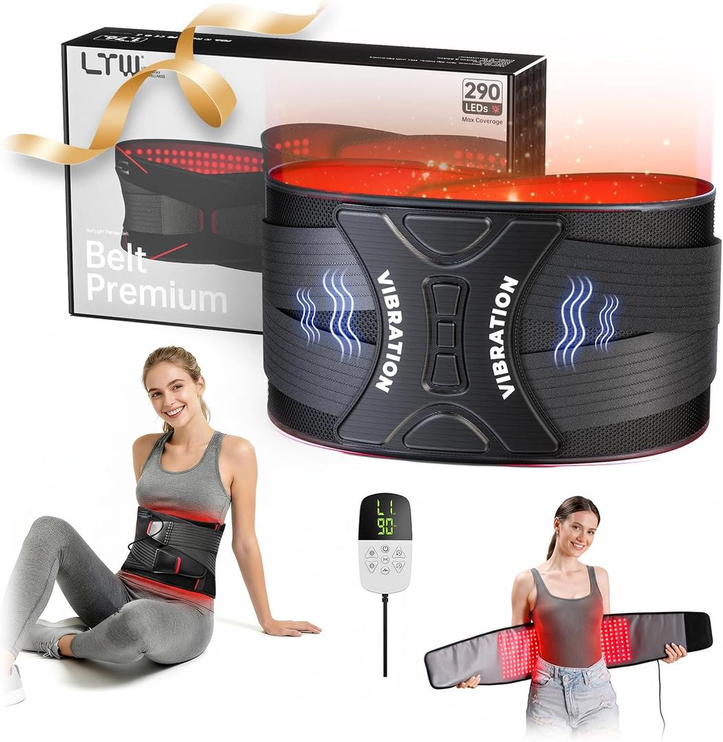 LTW Upgraded Red Light Therapy Belt, 290 LEDs Infrared Red Light Therapy for Body, 660nm & 850nm Near Infrared Wrap with Vibration for Back Pain Relief, Waist, Belly, Shoulder