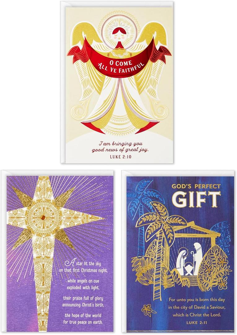 5 x DaySpring Religious Christmas Card Assortment (3 Cards with Envelopes: Nativity, Angel, Star)