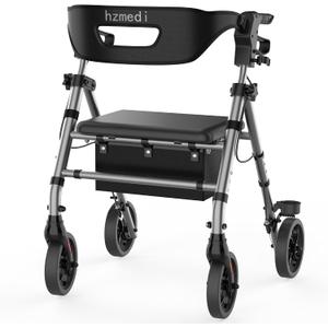 Rollator Walkers for Seniors with Seat, Foldable Rolling Walker Grey