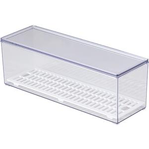 Large Transparent Flatware Tray Kitchen Drawer Organizer With Lid and Drainer - Plastic Kitchen Cutlery Tray and Utensil Storage Container with Cover - Dust-proof Dinnerware Holder