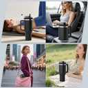 2 x Tnvee 40 Oz Tumbler Flip Straw Lid for Stanley Tumbler- Silicone Cup Lid Replacement with Dustproof Cover Leak Proof for 40 OZ Stanley Cup Accessories (Black)