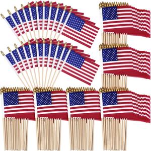 Shimeyao 120 Pack USA Stick Flags 12 x 18 Inch Small American Flag 4th of July USA Flag Red White Blue Lawn Flags with Wooden Pole and Spear Tip for Yard Garden Memorial Day Independence Day Decor
