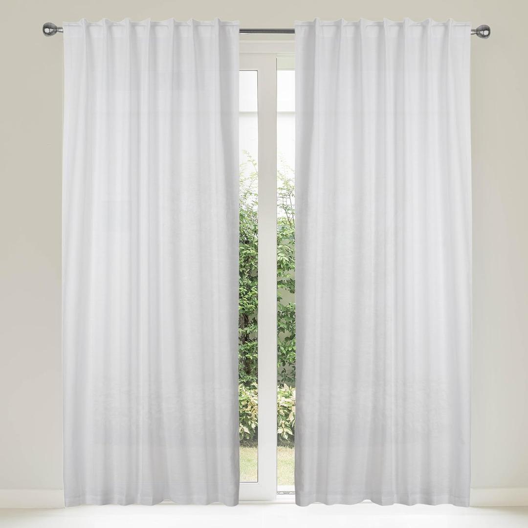 White Curtains 2 Panels Set for Living Room - Thick Light Filtering Window Treatment for Farmhouse Dcor - Textured Cotton Semi Sheer Back Tab Curtain for Kitchen Bedroom - 50x108 Inches, Set of 2