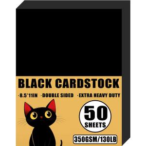 50 Sheets 130lb Black Cardstock, 8.5" x 11", Extra Heavy Duty Black Paper for Card Base DIY Craft Card Making, 130LB Cover 350 GSM