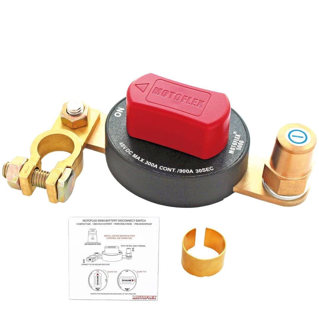 Battery Disconnect Switch 12V-48V Top Post Battery Quick Disconnect, Battery Cut Off Switch for Car Truck RV Boat Heavy Duty 300A/900A (Compact Size, On/Off, Removable Knob)