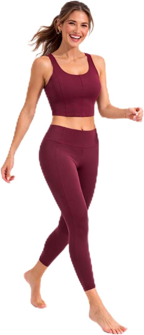 Harmony & Balance Womens Yoga & Pilates Set, Buttery Soft 4-Way Stretch Fabric, Tank with Matching Leggings (Small, Mocha)