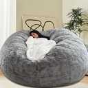 HDMLDP Bean Bag Chair for Adults Kids Without Filling Comfy Fluffy Giant Round Beanbag Lazy Sofa Cover for Reading Chair Floor Chair, 6FT, Grey