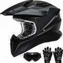 Youth Dirt Bike Helmet Kids Full Face Motorcycle Helmet for Off-Road ATV Street Riding, DOT Approved Kids Motocross Helmet with Goggles & Gloves, X-Large, BLACK