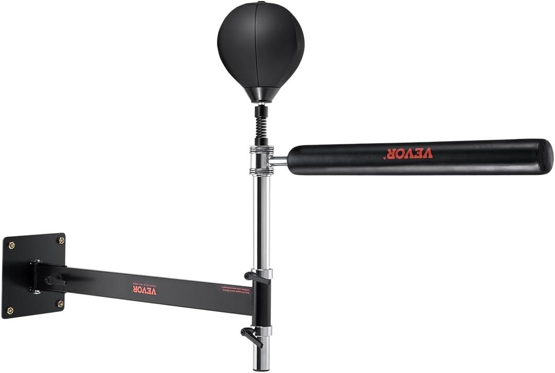 VEVOR Wall-Mounted Boxing Spinning Bar, Reflex Boxing Bar with Punching Ball, Spinning Bar with Gloves, Adjustable Reflex Speed Trainer, Boxing Training Equipment for Kickboxing, MMA, Fitness (Black)