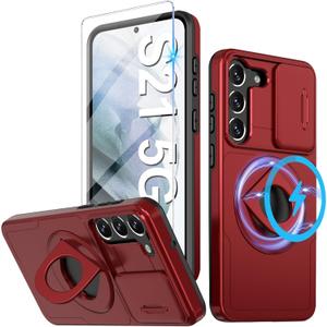 for Samsung Galaxy S21 Mag-Safe Kickstand Case with Screen Protector,Slim Shockproof Military Heavy Duty Anti-Drop Full Body Protection,360 Stand Magnetic Phone Case for S21 6.1" (Red)