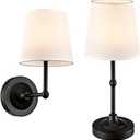 Battery Operated Table Lamp Wall Sconce Set of 2, Black 2-in-1 Rechargeable Desk Lamp Wall Lights with Magnetic Dimmable LED Bulbs and Remote, Small Wireless Night Lamps for Bedroom Living Room