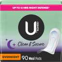 U by Kotex Clean & Secure Overnight Maxi Pads, 90 Count (3 Packs of 30) (Packaging May Vary)