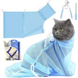 Cat Bathing Bag Set, Adjustable Multifunctional Cat Bath Bag, Soft Adjustable Cat Harness, Pet Nail Clippers and Files for Cats Dogs, Cat Shower Bag Suitable for Cat Bath, Cat Grooming