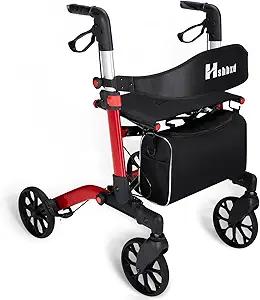 Walkers for Seniors with Seat Foldable, Rollator Walker with 4 Wheels, Narrow Rolling Walker with Brakes