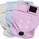 Paw Legend Washable Reusable Female Dog Period Diapers for Heat Doggie Puppy Diapers for Female Dogs (3 Pack, Large) (Large (17.5''-27'' Waist), Yellow, Pink, Purple)