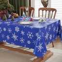 Honellaty Christmas Red Table Cloth, Snowflake Print, Flannel Backed Vinyl Tablecloth for Rectangle Tables, Waterproof PVC Plastic Table Cover for Christmas Winter, Holiday Party Use 52 x 70 Inches
