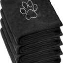 Chumia 4 Pack Dog Towels for Drying Large Microfiber Grooming Tools Absorbent Soft Bath Supplies with Embroidered Paw for Small Medium Pet Products(16 x 32 Inch,Black)