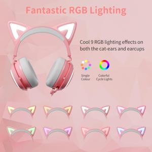 Pink Gaming Headset GS510, Wired, Over Ear, Cat Ear Design with RGB Lighting, 7.1 Surround Sound, Retractable Mic, Compatible with PC, PS4, PS5