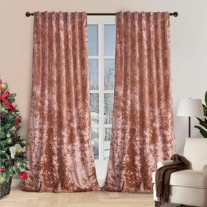 Girls Pink Crushed Velvet Curtains with Back Tab Thermal Insulation Window Treatments Large Window Panels for Living Room Bedroom Office, 2 Panels Set, 52" W x 84" L, Peachy - Pink