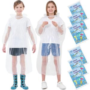 TUNCHMO Disposable Rain Ponchos Family 6 Pack/Adults 4-10 Pack/Kids 6 Pack-50% Thicker with Sleeve