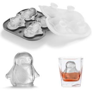 Nax Caki 3D Penguin Ice Cube Tray, 2.2" Large Thicked Silicone Fun Shapes Whiskey Ice Mold with Funnel for Cocktails,Bourbon,Brandy, Whiskey Gifts for Men Black