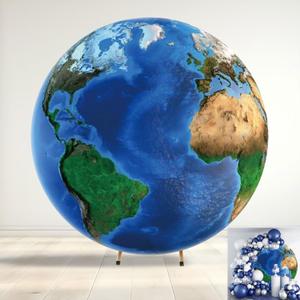 Polyester Diameter 6.5ft Earth Round Backdrop Outer Space View Planet Universe Atlantic Ocean Europe Africa America Photography Background for Earth Day Kids Astronaut Party Baby Shower Decor