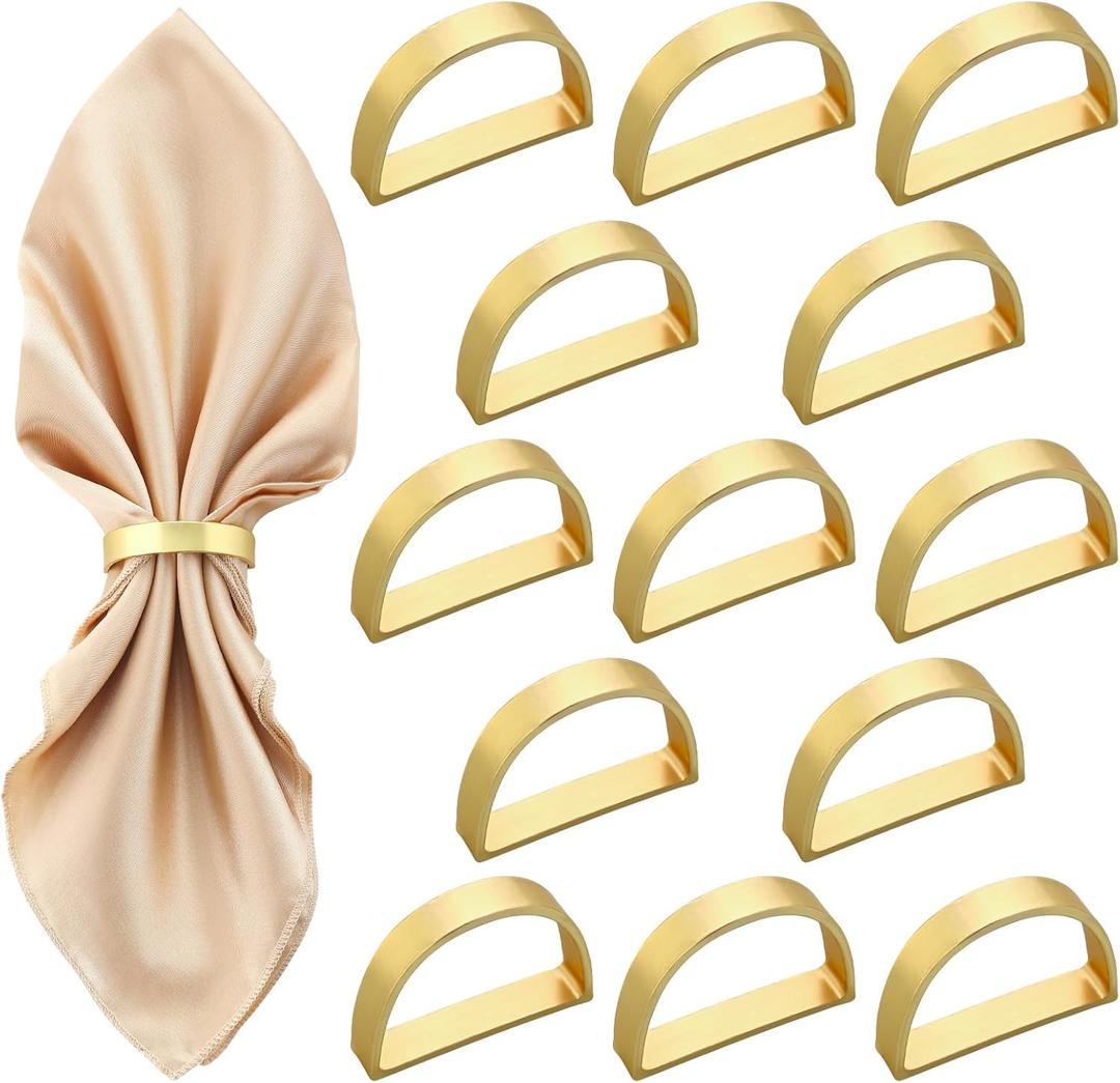 24Pcs Gold Napkin Rings Set, Metal Napkin Ring Holders Buckles for Dinner Table Settings, Metallic Adornment for Christmas Valentine's Day Dinner Party Wedding (24, Semicircle Shape)