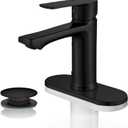 BELZ Matte Black Bathroom Faucet, Modern Single Handle One Hole Bath Vanity Sink Faucets with Pop Up Drain and Deck Plate for 1 or 3 Holes