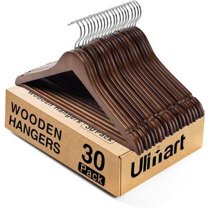 Wooden Hangers 30 Pack,Clothes Hanger for Daily Used,Coat Hanger for Closet,Heavy Duty Wood Hangers for Suit, Shirts, Jackets, Dress, Pant (Walnut)