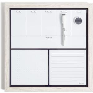 U Brands Rustic Weekly Dry Erase Planner Board, 14 x 14 Inches, Office Supplies, White Wood Frame