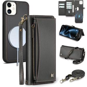 Wallet Case for iPhone 12/12 Pro with Card Holder/Crossbody Wallet/Strap| RFID Blocking | Magnetic | Kickstand | Detachable | PU Leather Phone Case for iPhone 12/12 Pro,6.1 in,Black