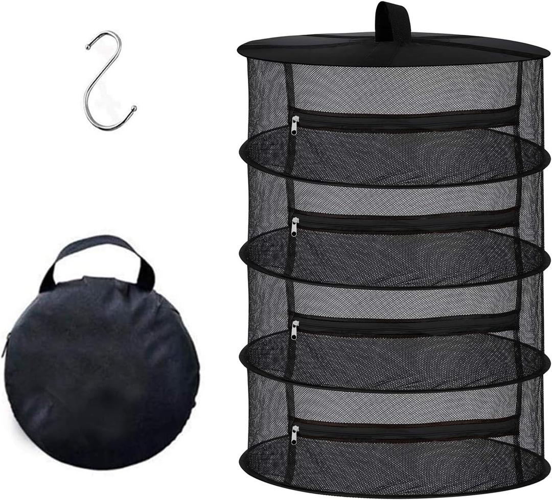 Desy & Feeci 4-Layer Herb Drying Rack - Collapsible Mesh Hanging Dryer Net for Herbs, Flowers, Tea, Fruits, and Vegetables - Includes S-Hook & Storage Bag (24" x 31")