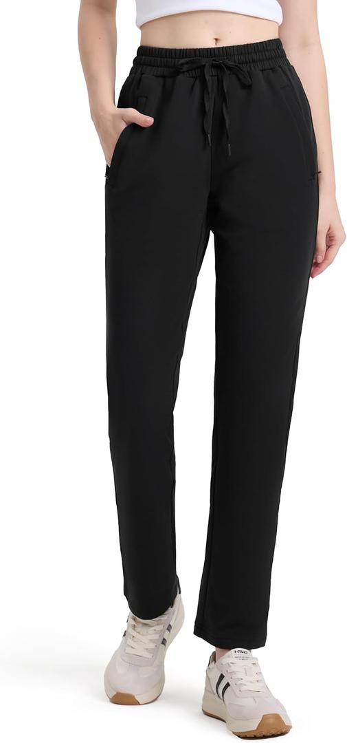 Tapata Petite Women's 26"/28" Inseam Sweatpants Cotton Lounge Yoga Pants Casual Open Bottom Workout Zipper Pocket Joggers (X-Large, Black)