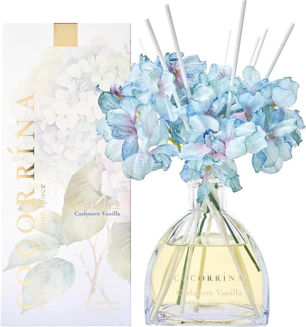 COCORRNA Reed Diffuser - 8.5 Oz Cashmere Vanilla Reed Diffuser with 8 Sticks for Home Bathroom Shelf Decor (Simple Luxe Collection)