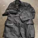 Premium Jackets Men's Notch Lapel Two Button Black Leather Blazer Jacket, L