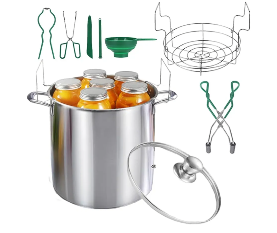21.5QT Stainless Steel canning pot with rack and lid & canning kit set,water bath canner for canning Beginners,7 pcs Canning Supplies Kit,Compatible with natural gas and induction cookers
