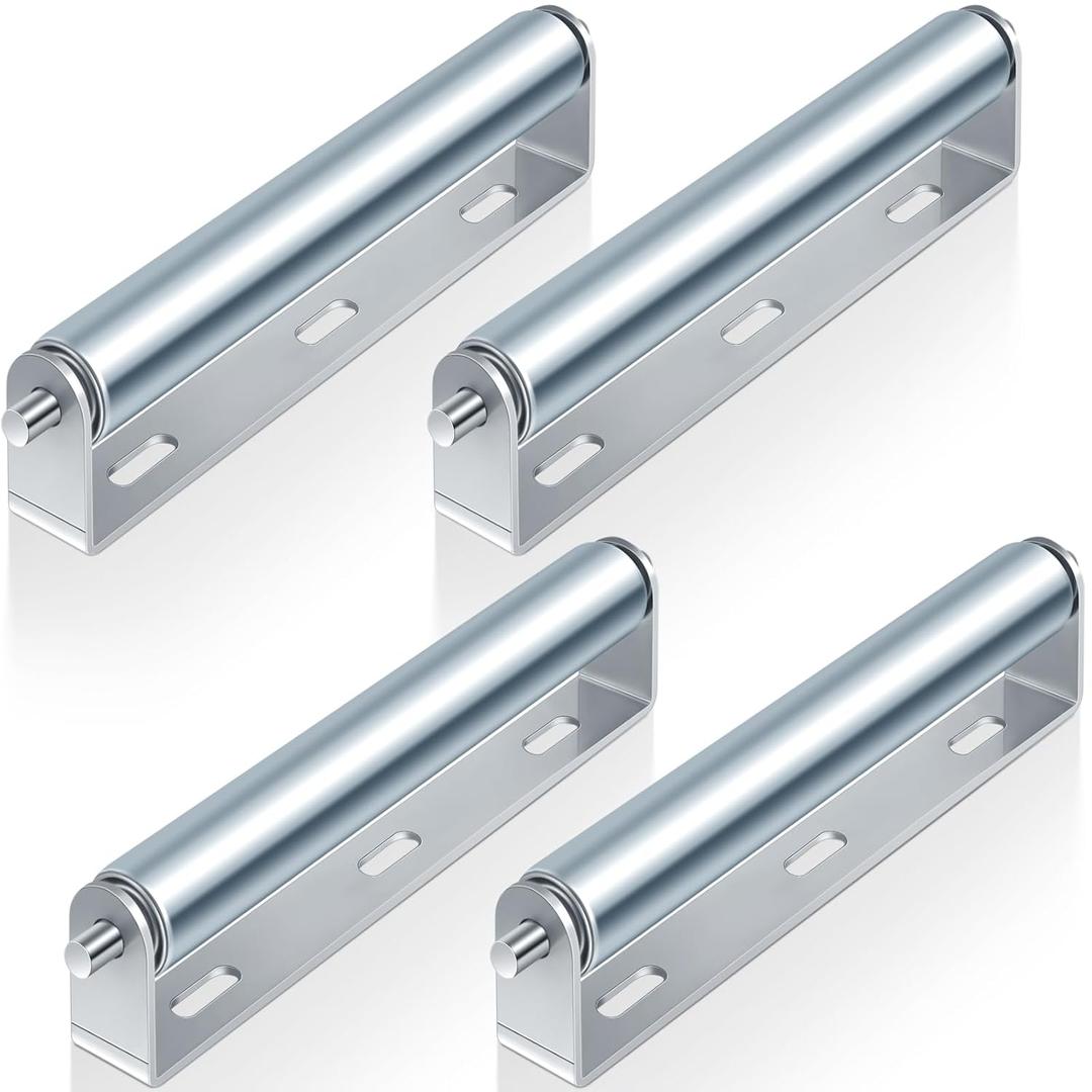 Therwen 4 Sets 1.5'' Diameter Conveyor Rollers with Stands 10'' Galvanized Steel Long Roller and Bracket Set Easy Install Industrial Use Metal Canoe Kayak Woodworking Heavy Goods Support Kit